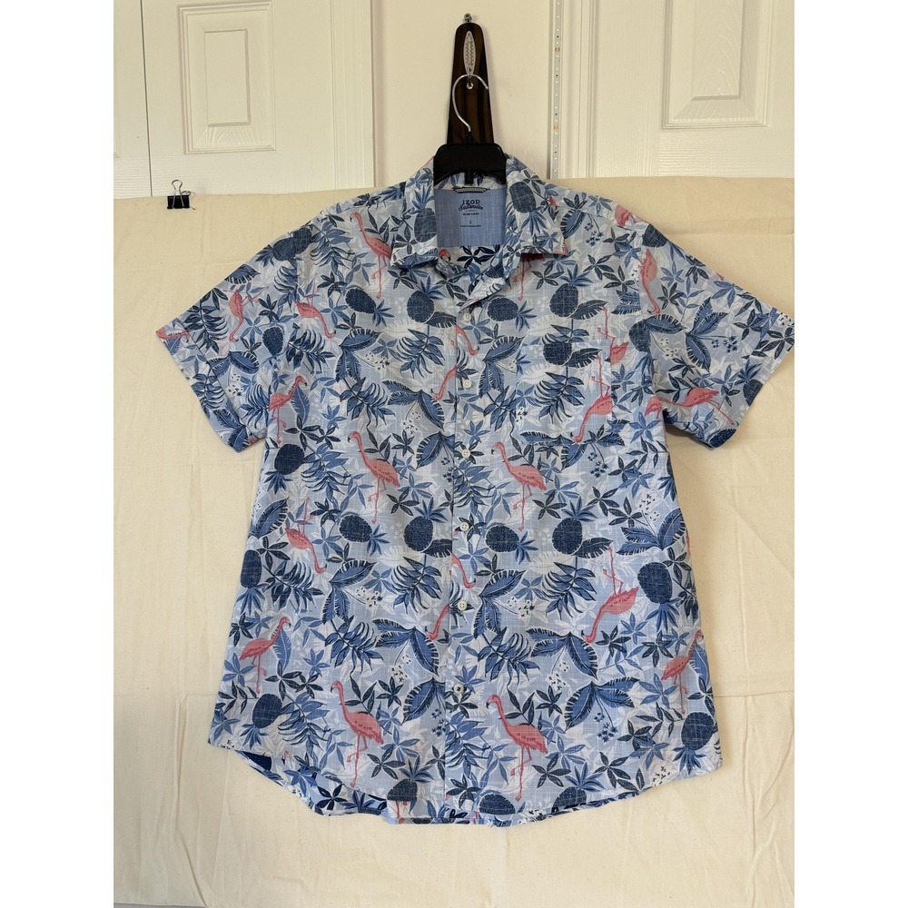 IZOD Shirt Mens Large Hawaiian Flamingo Pineapple Button Up Short Sleeve Casual